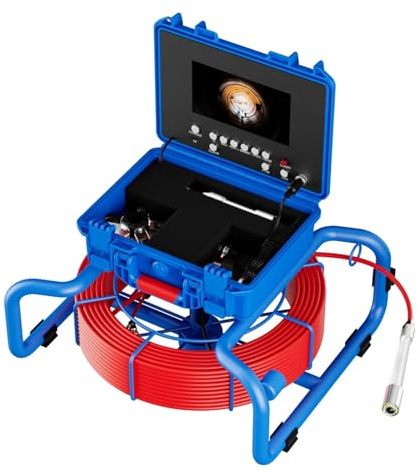 Telecamera Endoscopio Industriale,Telecamera Ispezione Tubi DVR, Monitor Da 7 Ispezione Della Conduttura, HD 1080P Fogna Ispezione Video Camera Con 12pcs Luci A LED(Size:60 M/197 FT,Color:cavo rosso)