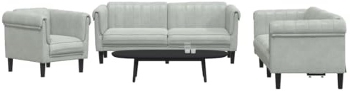 Qnhdfrt 3-TLG. Sofagarnitur Hellgrau Samt Set mit Sessel, 2-Sitzer und 3-Sitzer Sofa für Wohnzimmer, Modernes Design und Bequeme Polsterung aus Weichem Stoff