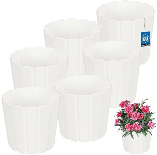 KOTARBAU® 6er Set Blumentopf - Pflanzkübel - ⌀ 15 cm H: 13 cm – Weiß – Kunststoff - Pflanztopf für Zimmerplanzen - Blumentöpfe - Groß - Außen – Übertopf – Balkon – Dekorativ