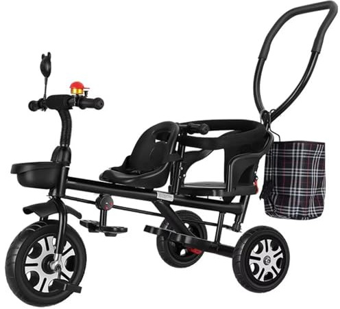 Stroller with parent pushrod,trolley for age 2-5,dual seats tricycle for twins,trikes,rear seat with armrest and guardrail,front seat with belt