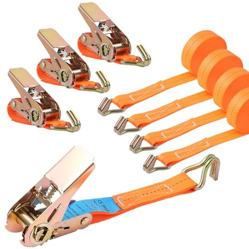 Takezuaa 4er Set Spanngurte mit Ratsche Zurrgurt,1000KG Ratschengurte Zurrgurte, 2.5 cm x 4 m mit Ratsche und Haken, Belastbar bis 1T, Enorm Robuste Zurrgurte Geeignet für Feste Ladung