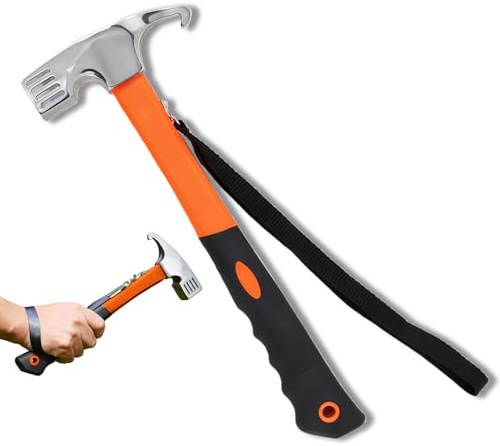 Martillo para tienda de campaña, martillo de camping resistente, 12 pulgadas de alto acero al carbono, con cuerda de sujeción, para campamentos familiares y al aire libre, tienda de picnic o