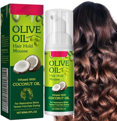 Olive Oil Styling Mousse for Curly Hair – Lightweight Curl Cream & Hair Foam with Nourishing Olive Oil. Provides Long-Lasting Hold, Fluffy Volume & Frizz Control. Ideal for Travel & Everyday Styling.