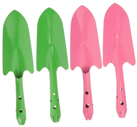 UKCOCO Ensemble de 4 Pelles à Main en Fer Robuste pour Jardinage et Plantation, Outils Multifonctions pour Désherbage et Rempotage, Poignée Ergonomique, 2 Vertes 2 Roses, Balcon