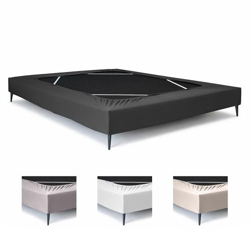 Textilhome Cache-Sommier Extensible Jersey Stretch 150/160x200 Gris | Protège et rénove le sommier avec un tissu extensible, ajusté, résistant et facile à entretenir.