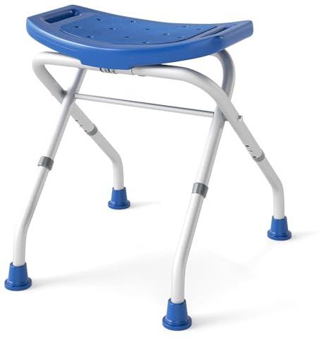 RELAX4LIFE Duschstuhl Höhenverstellbar 49-52,5 cm, Badhocker Klappbar, Duschsitz, Duschhocker, Aluminiumlegierung Rahmen, Anti-Rutsch-Gummifüße, Duschhilfe für Senioren, Belastbar bis 150 kg (Blau)