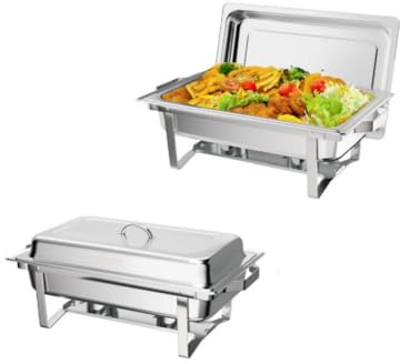 Karl home Chafing Dish Buffet Set of 2, 9L Rectangle Stainless Steel Food Warmer Kit with Lids Food Pans Bain Maries and Fuel Holders, Buffet Serving for Parties, Catering, Banquets, Events (Silver)