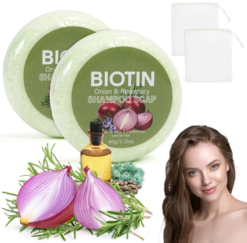 2 Pains De Shampoing Oignon 60g, Onion Biotin Shampoo Bar Pour La Croissance, Nettoie Et Nourrit Le Cuir Chevelu En Douceur, Favorisant La Pousse Des Cheveux Et à Tous Types De Cheveux (Green)
