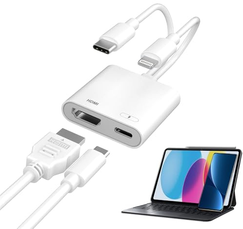 Adaptador Lightning y USB-C a HDMI para iPhone a TV, certificado MFi 4K a 60Hz, adaptador de iPhone a HDMI con carga rápida de 100 W, adaptador Apple Lightning a AV digital para iPhone 17/16/15/iPad a