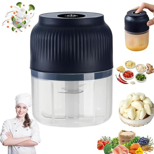 Elektrisk vitlökshackare, trådlös mini bärbar grönsakshackare med 4 blad, för vitlök, grönsaker, lök, sallad, ingefära, kött köksprylar blue 1PCS