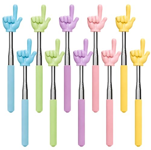10 Stück Zeigestab Finger, Ausziehbarer Teleskop Zeigestock, Praktischer Zeigefinger Stab für Präsentationen und Lesehilfe, in Pastellfarben Blau Grün Rosa Gelb Lila