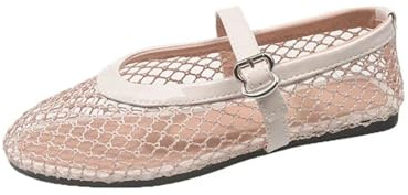 Dam rutnät ballerinor, snygga genombrutna spetsar, sandaler sommar för, andningsbart nät, khaki, Size41
