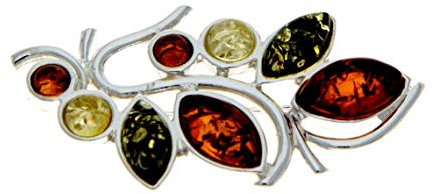 SilverAmber Jewellery UK - Genuine Mixed Baltic Amber & Sterling Silver Exclusive Modern Multistones Brooch - M803