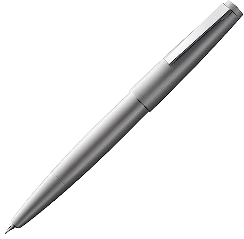 Lamy 2000 silver Füller – edler Füllfederhalter im samtmatt polierten Gehäuse aus Edelstahl – 14 kt. Goldfeder, partiell platiniert & in Strichbreite M