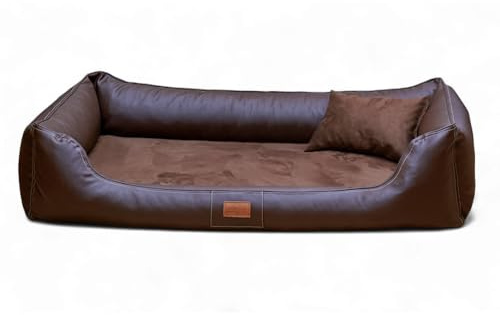 tierlando® Orthopädisches Hundebett Maddox VIP mit Kunstleder-Velours-Bezug, Viscomatratze und Rutschfester Unterseite für maximalen Liegekomfort Größe: 120x85cm | Farbe: 01 Braun