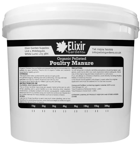 Elixir Gardens Chicken/Poultry Manure Pellets | 1kg - 20kg Bags Available | Organic Fertiliser | 1kg Tub | Treats up to 25 sq.m