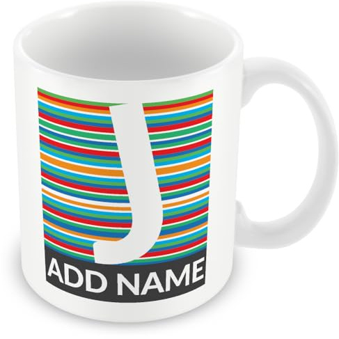 MUGGZ Personalised Initial & Name Mug – Custom Letter & Name Coffee Cup – Candy Stripes Pattern – Unique Custom Monogram Gift for Friends & Family – Birthday, Christmas, Office & Home – 11oz Ceramic