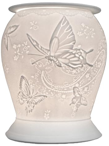 Cello Porcelain Barrel Electric Melt Burner - Silk Wings Pattern with 3D Image Projection Home Bedroom Decor Bulb Wax and Essential Oil Warmer Room Fragrance Kids Child Gift for Family