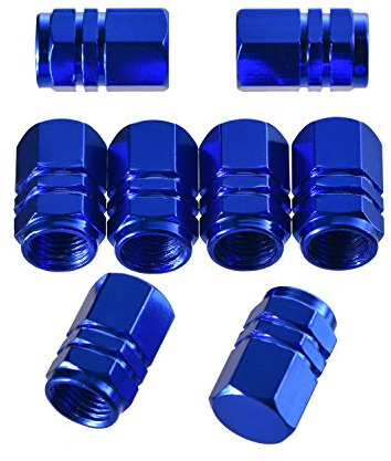 EBOOT 8 Pcs Blue Tire Stem Valve Caps Wheel Valve Covers Universal Car Dustproof Aluminum Tire Caps Hexagon Shape for Cars Truck Motorcycle SUV Bike