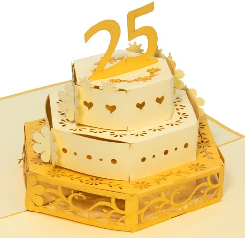 LINPOPUP®, Pop Up Karte Hochzeit 25, Pop Up Karte Silberhochzeit, Grußkarten 25 Jahre Jubiläum, 25 Hochzeitstag, 25. Party Einladungen, Grußkarten 25 Geburtstag, Gold, N314