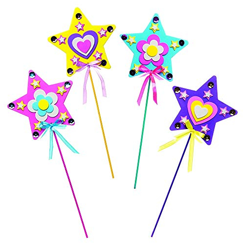 Baker Ross Zauberstab-Bastelsets (4 Stück) – für Kinder zum Gestalten, Verzieren und Verkleiden, Sortiert, Mittel