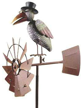 Klocke Gartendekoration Windrad Garten Rabe - Metall - Ø 50x30cm / Höhe: 150cm - Wetterfest - Hochwertige Qualität & Stabiler Standstab - Gartenstecker/Metallwindrad/Windräder - Gartendeko