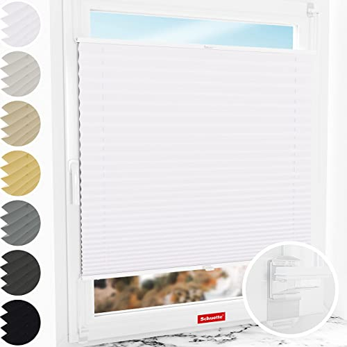 Schuette® Plissee ohne Bohren ● Thermo Kollektion: White Day (Weiß) ● 105x120cm (Breite x Höhe) ● Suprafix Faltrollo Klemmfix 2.0 Rollo ● 60 Sekunden Plisseerollo Montage inkl. Video