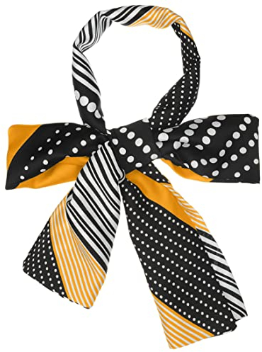 sourcing map Damen Lange Dünn Hals Schals Ketten Streifen Polka Dots Haarband Halstuch Schwarz 147 x 13cm