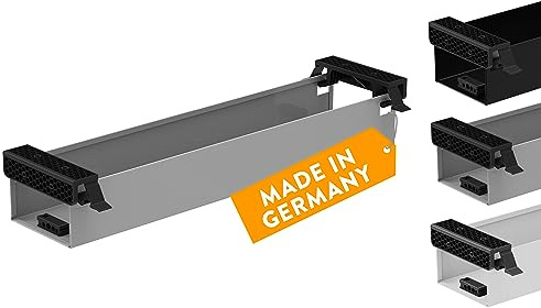 boho office® Kabelkanal Schreibtisch Kabelmanagement Kabelbox - beidseitig klappbare Kabelwanne inkl. Zubehör - Cable Organizer Desk Kabelmanagement durch Kabelschacht - Silber 57 cm