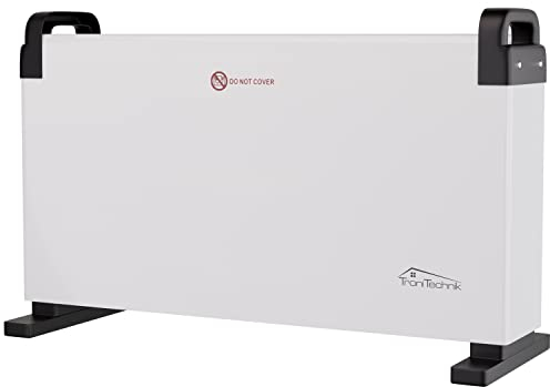 Tronitechnik® Elektroheizer Konvektor Heizgerät Heizkörper mit 3 Leistungsstufen 750/1250/2000 Watt, mobil mit Tragegriff, Timer und Thermostatsteuerung, Überhitzungsschutz, freistehend, weiß