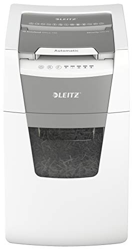 Leitz Destructora de documentos con corte de partículas IQ Autofeed Office P5, 150 hojas, papelera de 60 l, blanco, 80142000