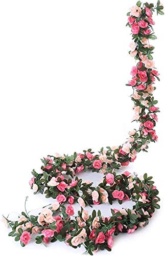 Ruiuzioong Flower Garland Fake Rose Vine 4pcs Artificial Flowers Hanging Rose Ivy Hanging Baskets Wedding Arch Garden Background Decor (Pink,4)