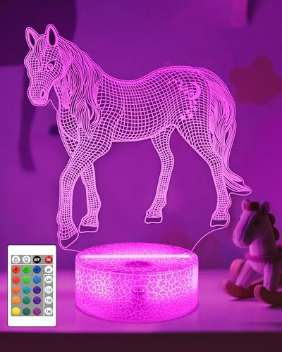 Häst 3D Illusion Lampa,Attivolife Häst Natt Ljus med Fjärrkontroll + Timer 16 Färgbyte Skrivbord Lampor Barn Djur Rum Dekor Ansluta Bäst Häftigt Festival Födelsedag Gåvor för Pojkar Män Barn