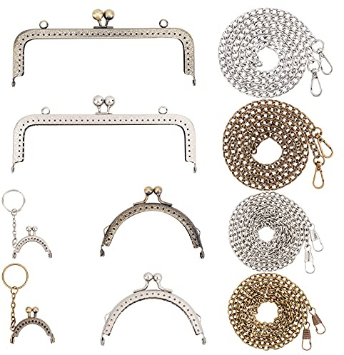 PandaHall 6pcs 3 Größe Geldbörse Griff Kuss Verschlussschloss, Taschenrahmen Verschlussschloss mit 4pcs Tasche Kettenriemen Handtaschen-Rahmen Hardware für DIY Tasche Kupplung Tasche Nähen Handwerk