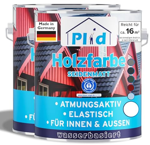 Plid Holzfarbe Weiß 1,5L Seidenmatt Holzlack Innen & Außen | Holzschutzfarbe | Farbe für Holz, Metall & Hart-PVC | Wetterschutzfarbe | UV-beständig | ca. 16 m² | Made in Germany