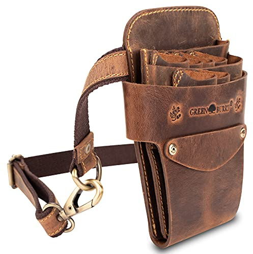 Darcis Friseurtasche Braun - Extra groß aus echtem Rindsleder - Individuell verstellbarer Gurt - Robuste Scherentasche mit festen Druckknöpfen