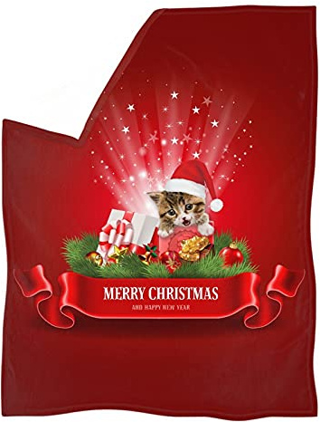 HUGS IDEA Decke mit Aufschrift Merry Christmas, mit Sternen, Weihnachtsglocke, rot, Überwurf, Decken, lustig, niedlich, warm, Knie, Bettlaken, Angstlinderung, flauschige Decke, XL