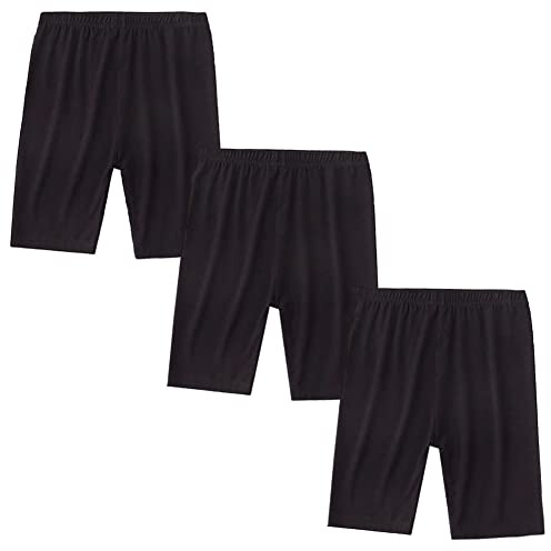 FedMois Kids Girls Short Leggings 1/2 Length Basic Plain Stretchy Cycling Dance Sports PE School Shorts Pants (Pack of 3), Black, 9-10 Years