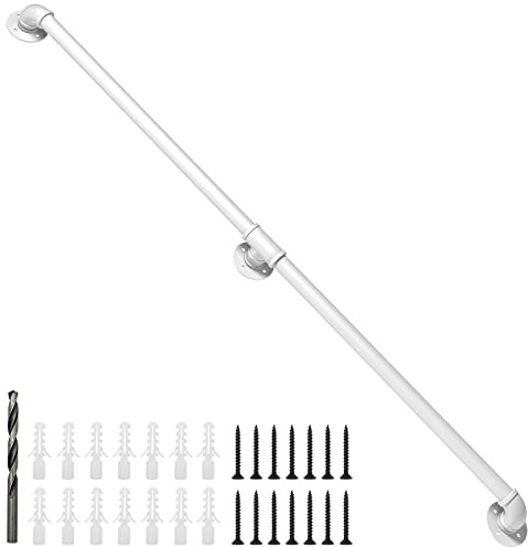 Rebala Wall Handrail 7FT,Industrial Staircase Railing 1.25 Inch Tube Diameter,Galvanized Pipe Handrail,Handrails for Indoor Stairs with Wall Mount Support,for Wall Mounted Stairway Handrail-White