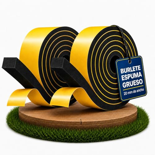 tira de sellado para ventanas 20mm (W) x 20 mm (T) x 6M (L) Junta de estanqueidad gruesa autoadhesiva ventanas/gomas sellar puertas/junta placa vitroceramica/burlete ventanas,2 piezas