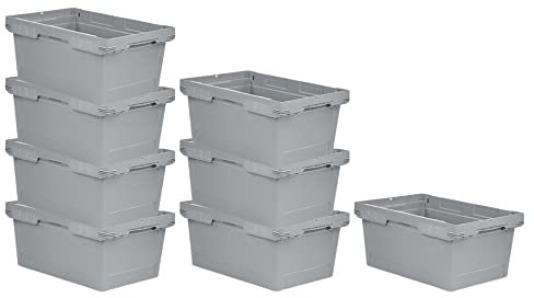 PROREGAL SuperSparSet 8x Conical Mehrweg-Stapelbehälter Grau | HxBxT 27,3x40x60cm | 47 Liter | Lagerbox Eurobox Transportbox Transportbehälter Stapelbehälter
