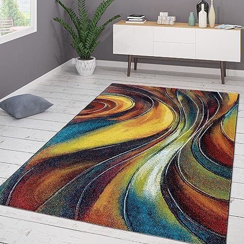 TT Home Wohnzimmer Teppich Kurzflor Soft Modern Abstrakte Designs, Farbe:Bunt 6, Größe:80x150 cm