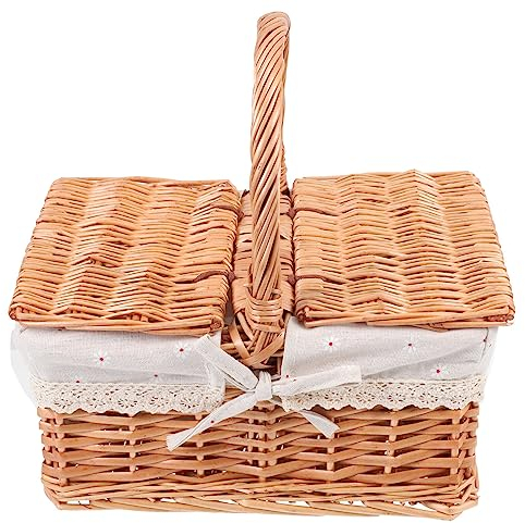 YARNOW 1 Stück Outdoor-Picknickkorb Spielzeug-Aufbewahrungskorb Weidenkorb Mit Deckel Runder Pflanzgefäß Picknick-Rattan-Behälter Snackhalter Küchen-Organizer-Korb