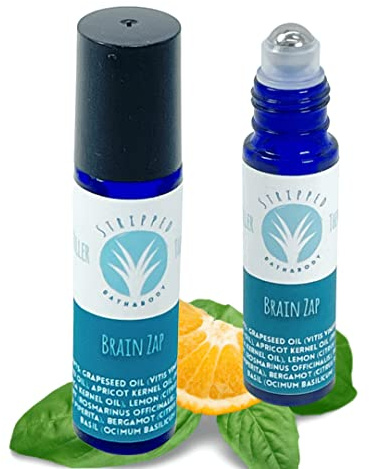 Stripped BRAIN ZAP Aromatherapy Roll On (12ml) – Energy, Focus, Mental Clarity, Inspiration – Mood Lifting Citrus, Mint, Herbal Fragrance – Natural Study Aid – Stocking Stuffer Idea (Single Bottle)