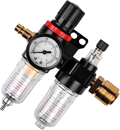 Druckminderer Druckluft: 1/4 Zoll Wasserabscheider Druckluft Druckminderer mit Schnellkupplungen und Manometer, Luftfilter Druckregler Druckluft Wartungseinheit Zubehör für Luftwerkzeuge
