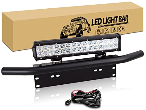 RIGIDON 38cm 15 Zoll 90W led lichtleiste mit 12V kabelbaum kit, Kfz kennzeichenhalterung, zweireihig arbeitslichtleiste für 4x4 Auto SUV ATV Traktor LKW Fahrzeuge 6000K nebelscheinwerfer