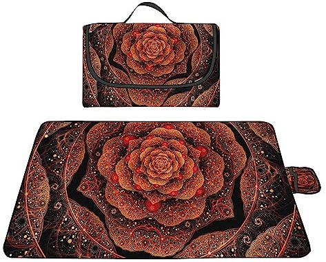 TengYuer Picknickdecke 180x200cm Stranddecke Wasserdicht Sandfrei Isoliert Faltbar Strandmatte mit Tragegriff Outdoor Campingdecke XXL für Camping Parks Strände Picknick Rotes Mandala