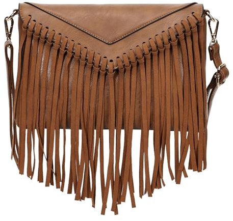 KouLi Buir Tassel Crossbody Purse for Women PU Leather Western Hobo Fringe Handbag Shoulder Bag (Yellow Brown)