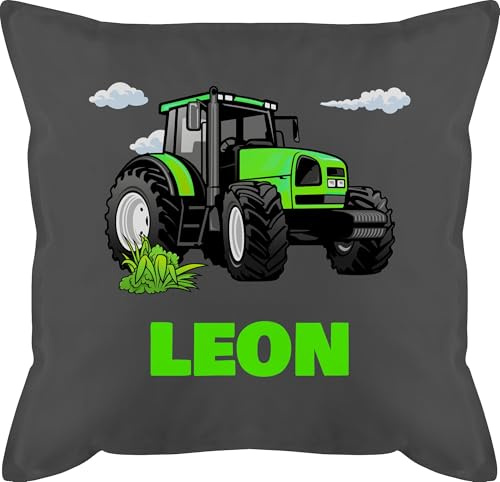 Kissen 50x50 - Geschenk Traktor mit Name personalisiert I Trecker Fan I Zugmaschine I Bulldog I Schlepper - 50 x 50 cm - Grau - Junge und traktorkissen Landwirtschaft Tractor motivkissen