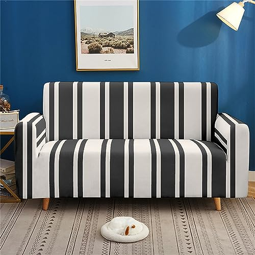 Sofa überzug Schwarze Weiße Streifen Sofabezug Elastischer Couch überzug Waschbar Sofa Cover Universal Sofabezug l Form Sofaüberwurf Sofaschoner Für Hunde Haustiere Sofahusse 2 Sitzer